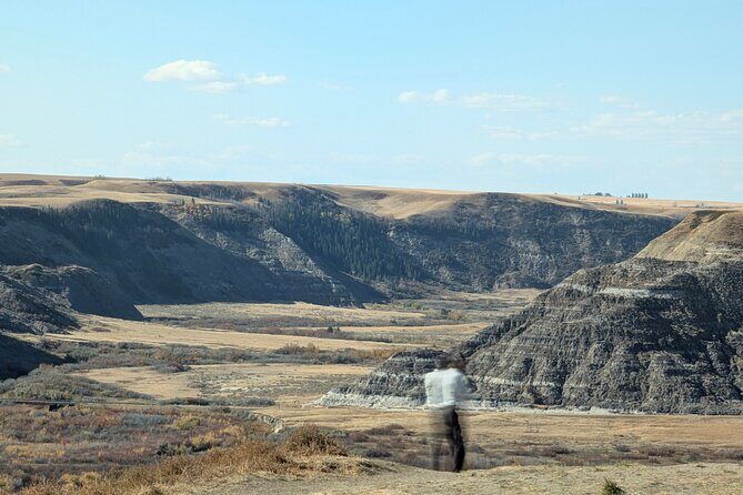 1 Day Drumheller Private Group Custom Tour: Calgary to Badlands - Rosedale Suspension Bridge, Bleriot Ferry, and Orkney viewpoint for big river views
